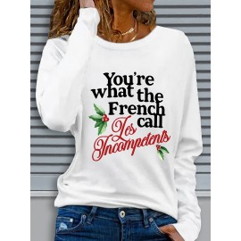 1pc Women'S Long Sleeve Crew Neck Casual Top with 