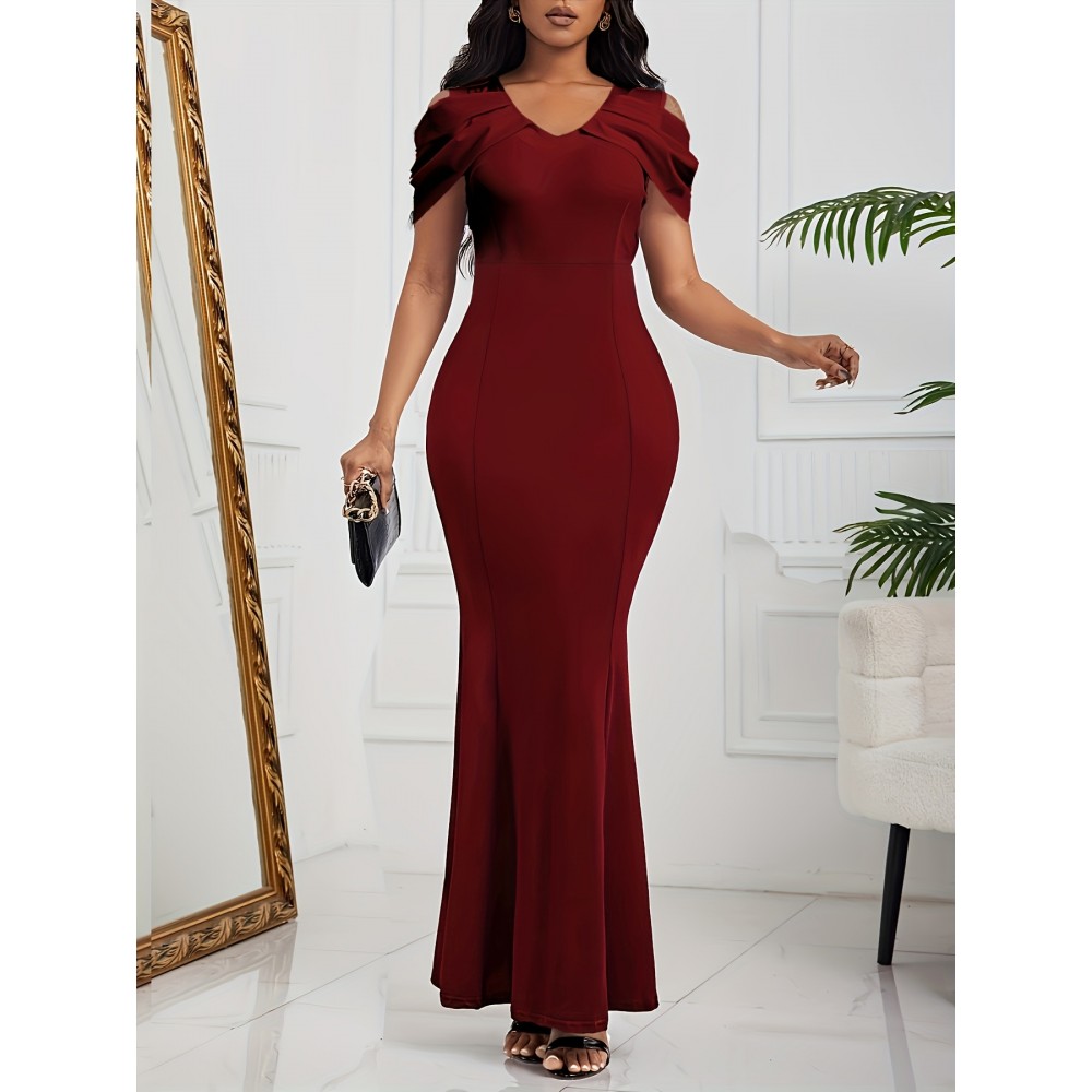 Women's Elegant Formal Evening gown - Rich Red Mermaid party dress, Bodycon fit long Formal Attire with Zipper Back, Machine Washable Wedding & Gala Outfit for Women, Event Attire, Structured Silhouette