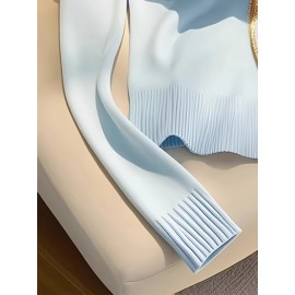 [Elegant Cardigan] Chic Elegant High-Neck Zip-Up Cardigan for Women | Long Sleeve Sweater with Chain Detail, Solid Blue, Perfect for Fall/Winter