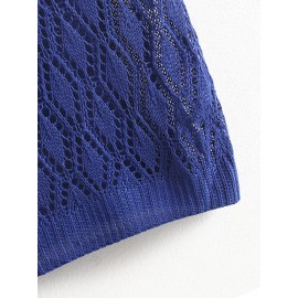 [3pc Summer Women's Set] TD7866-1T Women's Summer Three-Piece Set | Fashionable Lightweight Hollow Knit Pullover & Beach Vacation Tank Top