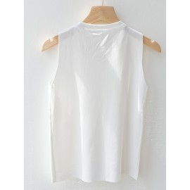 Women'S Elegant Beaded Sleeveless Vest - Solid Color Crew Neck Pullover for Spring/Summer/Fall, Chic Layering Piece with Pearl Embellishments