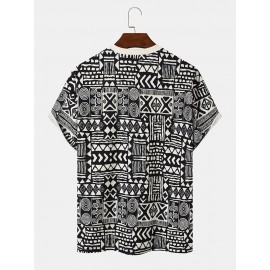 Mens Ethnic Ornament Scarf Printed Short Sleeve Skin Friendly T-Shirts