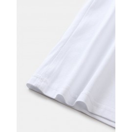 Mens Cartoon Dinosaur Letter Print O-Neck 100% Cotton Short Sleeve T-Shirts