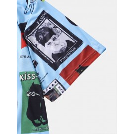 Mens Cat Figure Graphics Crew Neck Short Sleeve T-Shirts