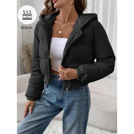 [Elegant Zip-Up Hooded Jacket] Elegant Women's Short Zip-Up Hooded Jacket | Full-Zip Closure, H-Line Silhouette, Flared Hem, Machine Washable, Versatile Casual to Semi-Formal, Solid Color (White & More)