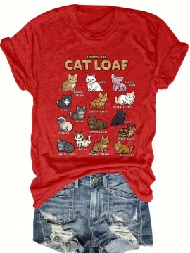 [Pink Cat Tshirt] Bright Pink Women's Cat Lover Graphic T-Shirt | Short Sleeve Crew Neck Casual Top with 