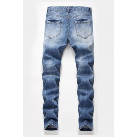 Blue Wash Distressed Slim-fit Men's Jeans