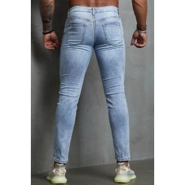 Sky Blue Soccer Print Splicing Skinny High Waist Men's Jeans