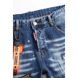 Men's Badge Pattern Patchwork Paint Splash Slim-fit Jeans
