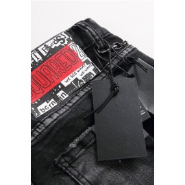 Men's Letter Print Buttons Straight Leg Jeans
