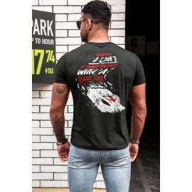 Gray Racing Vehicle Letter Print Slim Fit Men's Graphic Tee