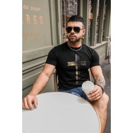 Black Letter Cross Graphic Print Muscle Fit Men's T Shirt
