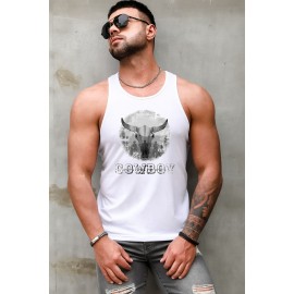 White COWBOY Western Steer Head Print Men's Tank Top