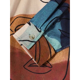 Mens Corduroy Art Printed Colorful Long Sleeve Front Buttons Shirts