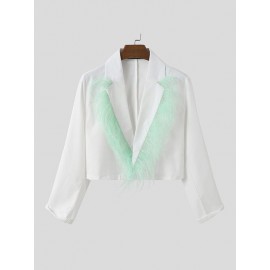 Men Feather Fringe Crop Shirt