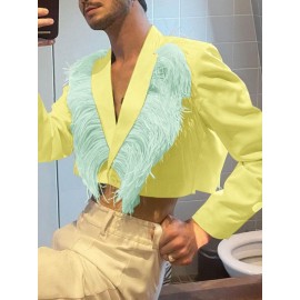 Men Feather Fringe Crop Shirt