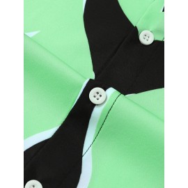 Mens Abstract Flame Print Button Up Short Sleeve Shirt