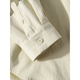 Mens Patchwork Letter Embroidered 100% Cotton Casual Long Sleeve Shirts